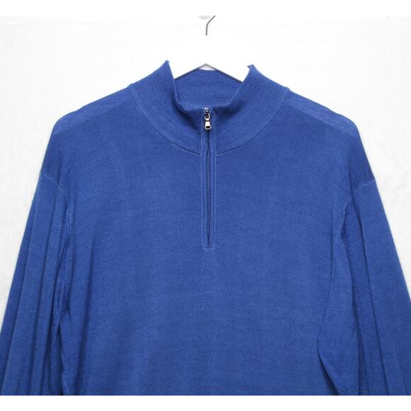 Peter Millar Merino Wool Quarter Zip Sweater Pullover Royal Blue Italy Mens Sz M - Picture 2 of 6